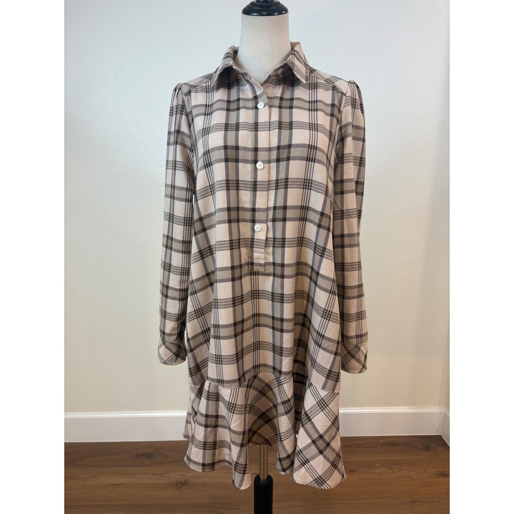 Tuckernuck Brown Plaid Callahan Shirt Dress Sz m Soft Academia Preppy Earthy